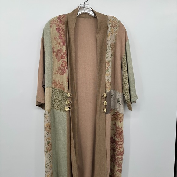 Vintage Spencer Alexis Jacket Cardigan Duster Size 2X Patchwork Linen Blend Boho - Picture 2 of 12